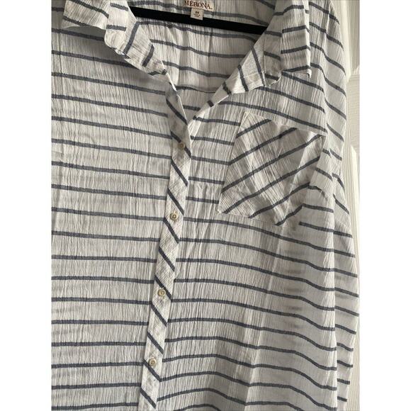 Merona Women's Plus Sleeveless Navy Striped Button Up Casual Spring 3X Summer - Picture 3 of 6